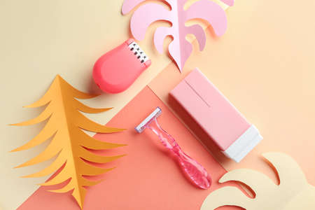 Set for hair removal on color background