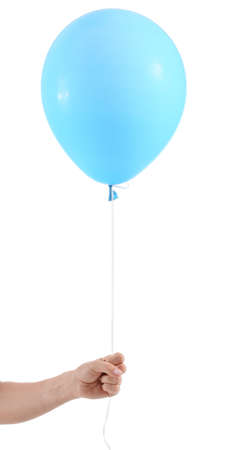 Female hand with balloon on white backgroundの写真素材