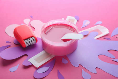 Set for hair removal on color background