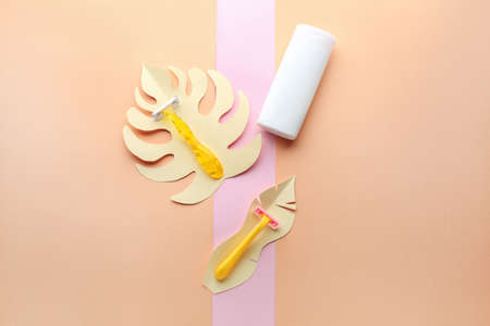 Set for hair removal on color background
