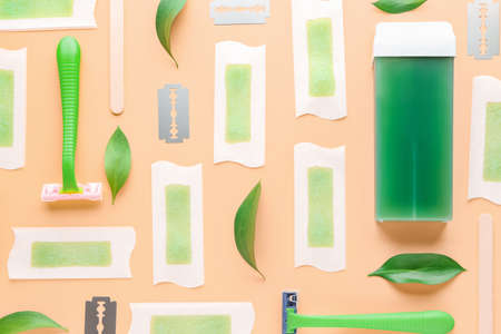 Set for hair removal on color background
