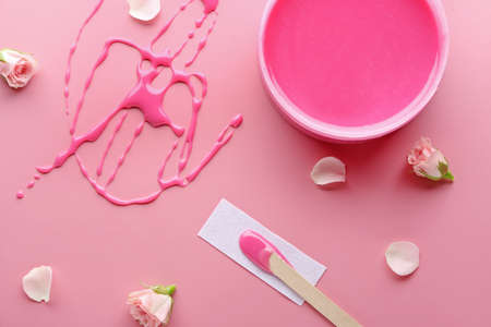 Set with sugaring paste for hair removal on color background