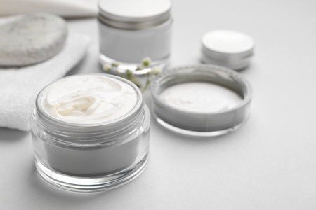 Jar of cosmetic cream on white backgroundの写真素材