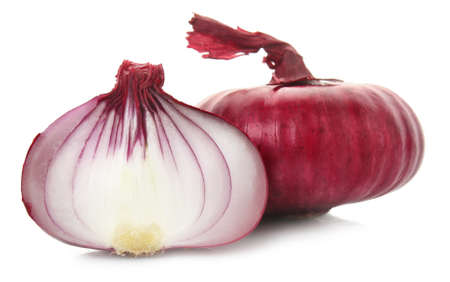 Fresh raw onions on white backgroundの写真素材