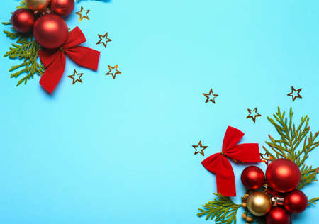 Beautiful Christmas composition on color backgroundの写真素材