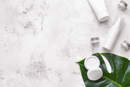 Set of cosmetic creams on white backgroundの写真素材