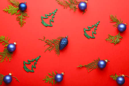 Beautiful Christmas composition on color backgroundの写真素材