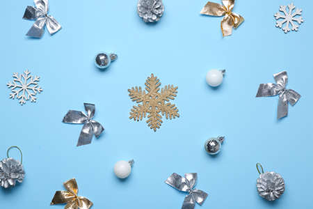 Beautiful Christmas composition on color backgroundの写真素材