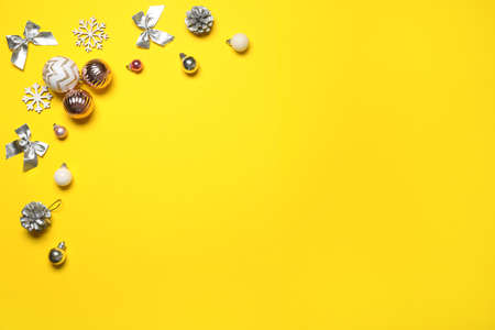 Beautiful Christmas composition on color backgroundの写真素材