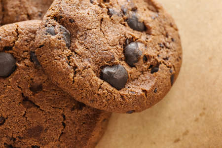 Tasty chocolate cookies on table, closeup