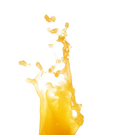 Splash of fresh orange juice on white backgroundの写真素材