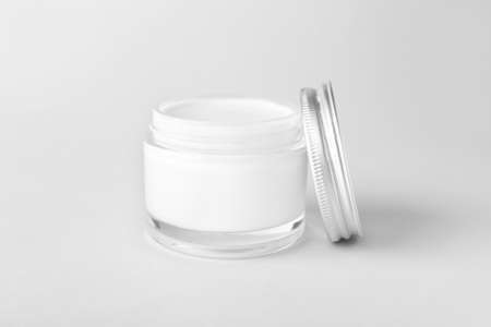 Jar of cosmetic cream on white backgroundの写真素材