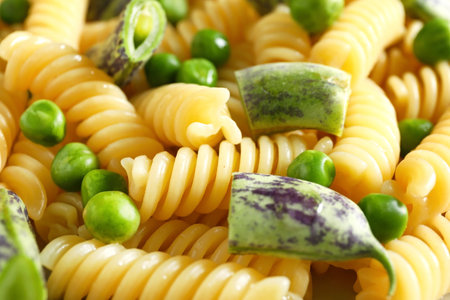Tasty pasta with fresh vegetables, closeupの写真素材