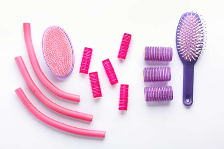 Professional hairdresser's set on white backgroundの写真素材