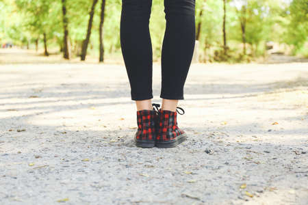 Young woman standing on road. Concept of choiceの写真素材