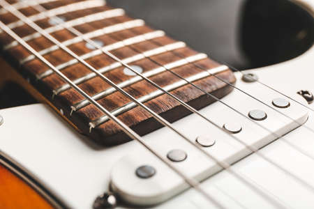 Modern bass guitar, closeup viewの写真素材