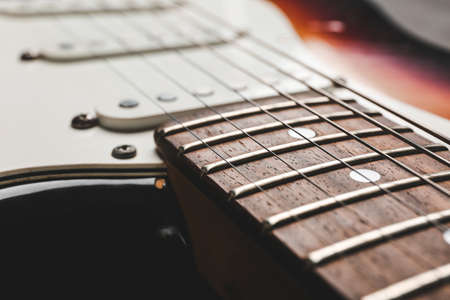 Modern bass guitar, closeup viewの写真素材