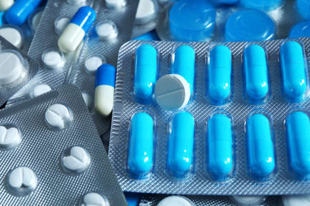 Many different pills, closeup view