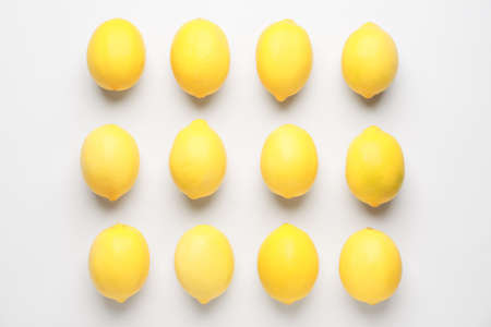 Ripe lemons on white backgroundの写真素材