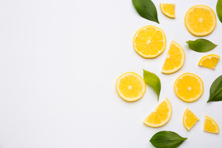 Ripe cut lemons on white backgroundの写真素材