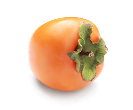 Ripe persimmon isolated on whiteの写真素材