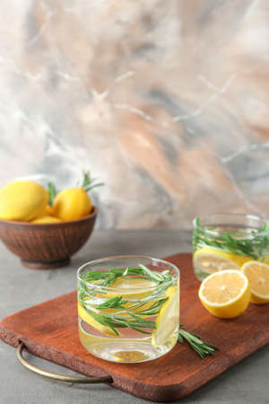 Glasses of fresh lemonade on tableの写真素材