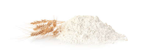 Heap of flour on white backgroundの写真素材
