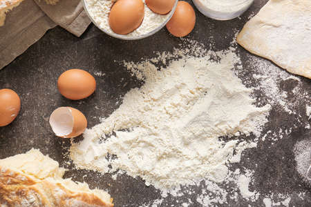 Composition with ingredients for bakery on table