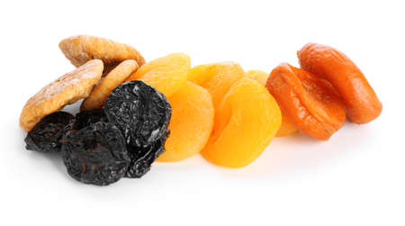 Different dried fruits on white backgroundの写真素材