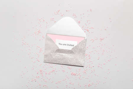 Invitation with envelope on light backgroundの写真素材