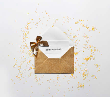 Invitation with envelope on white backgroundの写真素材