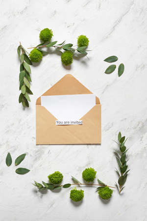 Invitation with envelope on white background