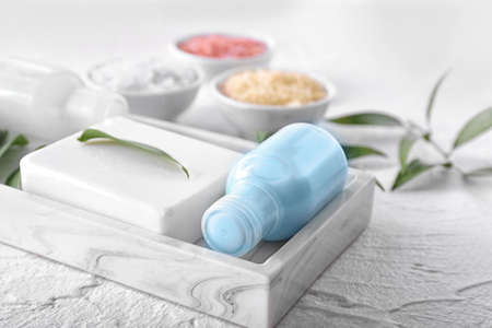 Set of spa items on light background