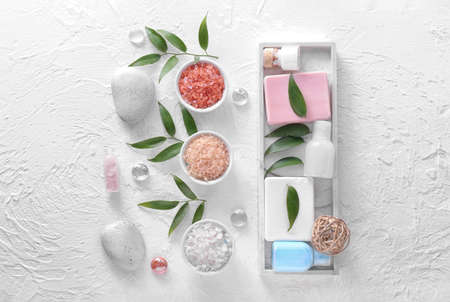 Beautiful spa composition on light backgroundの写真素材