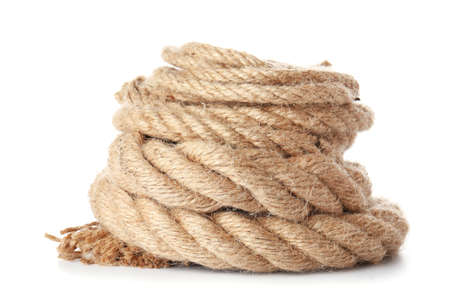 Rolled rope on white backgroundの写真素材