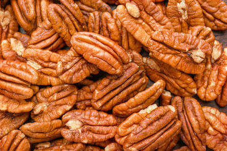 Heap of tasty pecan nuts, closeupの写真素材