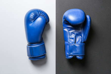 Boxing gloves on black and white backgroundの写真素材
