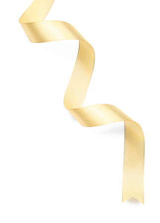 Beautiful golden ribbon on white backgroundの写真素材