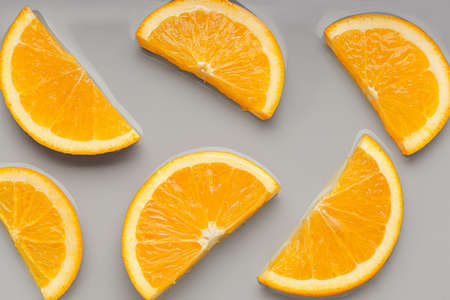 Fresh orange slices on gray background