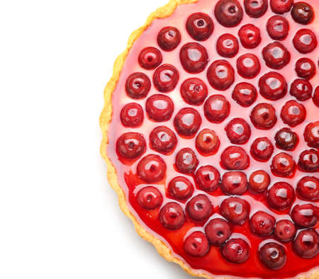 Tasty cherry pie on white background