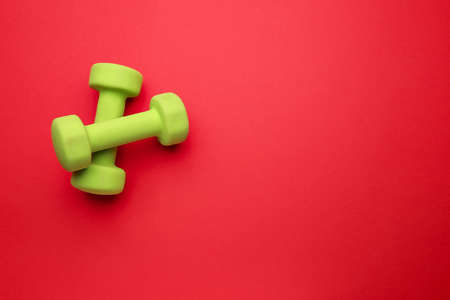 New dumbbells on color backgroundの写真素材
