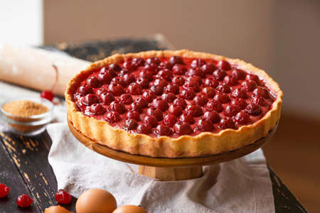 Sweet homemade cherry pie on tableの写真素材