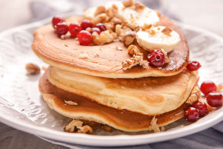Plate with tasty sweet pancakes, closeupの写真素材