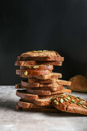 Slices of fresh bread on table