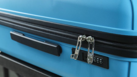 Blue packed suitcase, closeup viewの写真素材