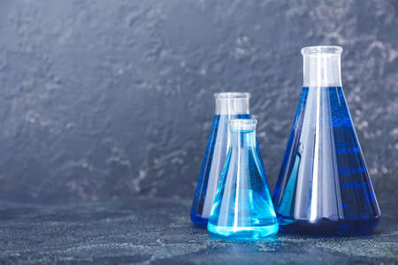 Flasks with samples on dark backgroundの写真素材