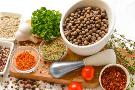 Many different spices on tableの写真素材