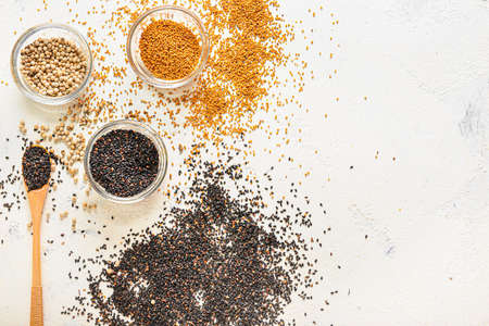 Different spices on white backgroundの写真素材