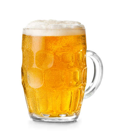 Mug of fresh beer on white backgroundの写真素材