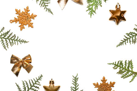 Beautiful Christmas composition with coniferous branches on white background